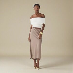 J.Crew Gwyneth Pull-On Midi Slip Skirt Sz S Taupe